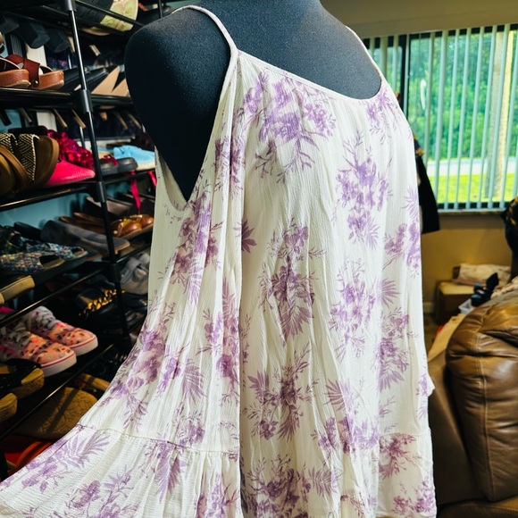 Altar'd State Purple and Cream Floral Cold Shoulder Dress Size Medium - Picture 6 of 9